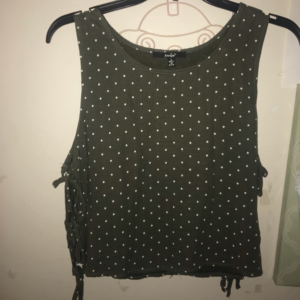 camo green poka dot top